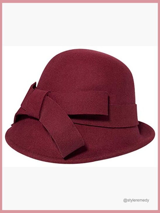 100% Wool Cloche Bucket Hat with Bow Accent